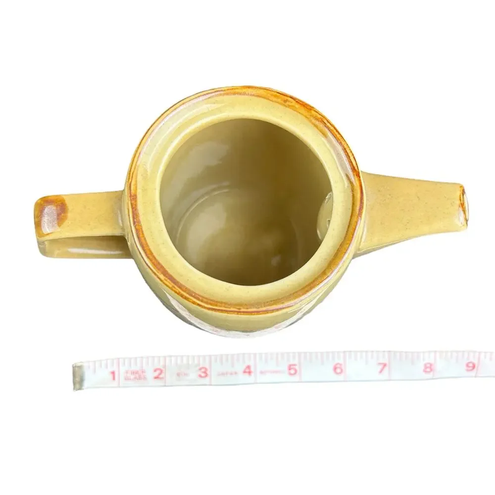 Pier 1 TeaPot Porcelain Yellow Green Asian Dragon Stamps Design Art Stoneware